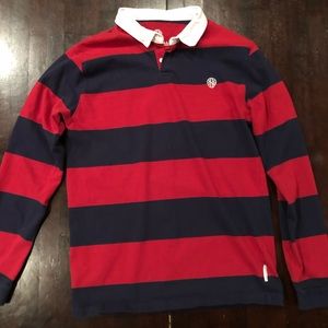 Long sleeve blue and red rugby style polo